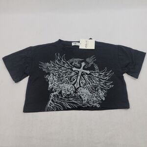 NWT black cropped vinyl cross graphic cutoff tee